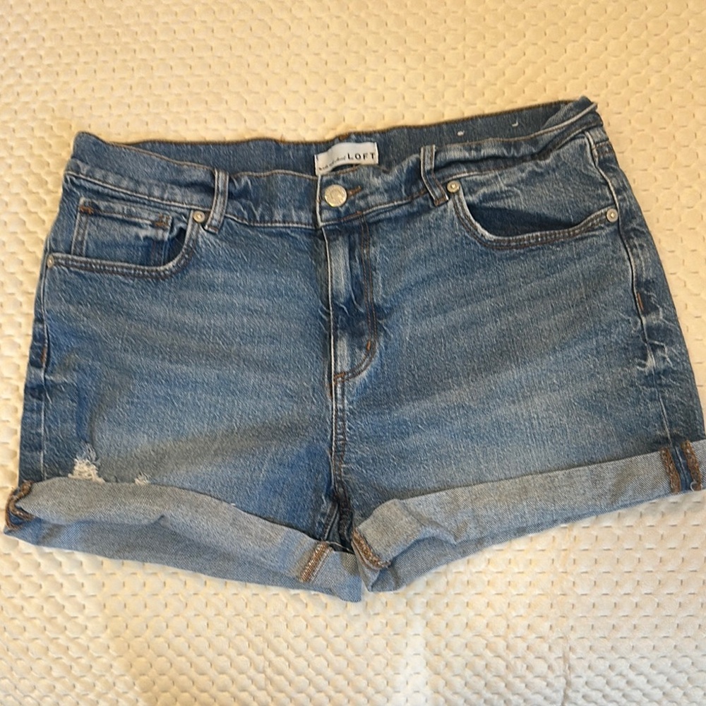 LOFT Blue Jean Shorts with Cuffed Hem